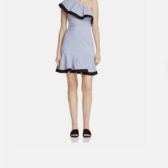 Lucy Paris One shoulder Stripe Flare Dress - Picture 1 of 3